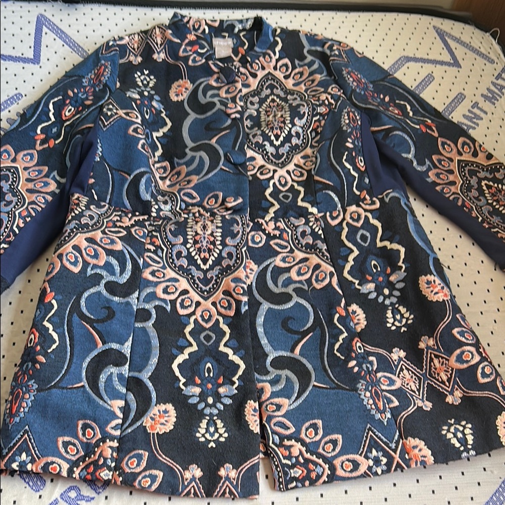 Chico's Blue and Black Embroidered Blazer